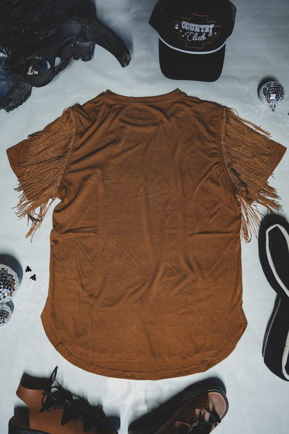 GET FRINGEY WITH IT TEE *SADDLE